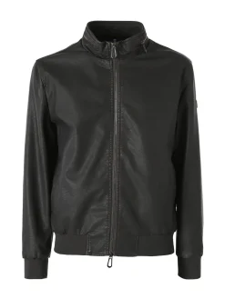 Cotton Belt Giacca in ecopelle da uomo con zip - moro
