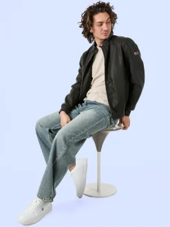 Cotton Belt Giacca in ecopelle da uomo con zip - moro