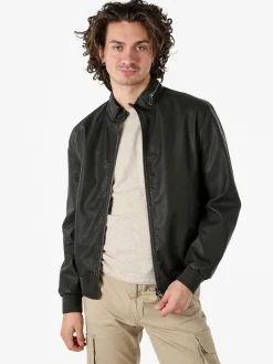 Cotton Belt Giacca in ecopelle da uomo con zip - moro