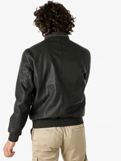 Cotton Belt Giacca in ecopelle da uomo con zip - moro