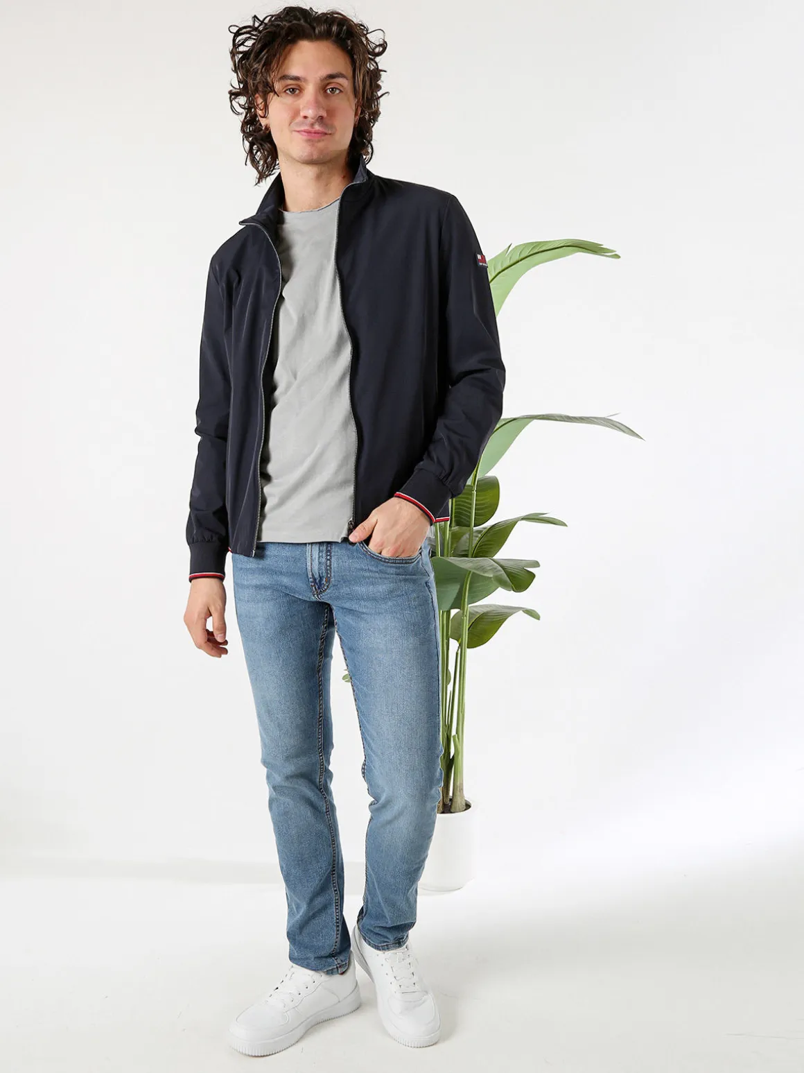 Cotton Belt Giacca leggera da uomo con zip - blu scuro