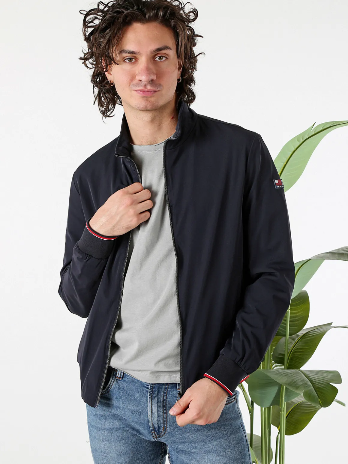 Cotton Belt Giacca leggera da uomo con zip - blu scuro