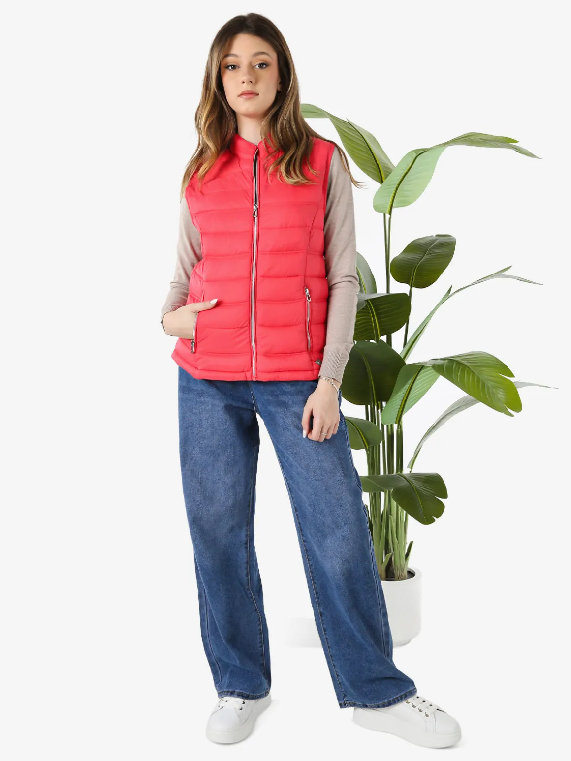Cotton Belt Gilet imbottito da donna con zip - fragola