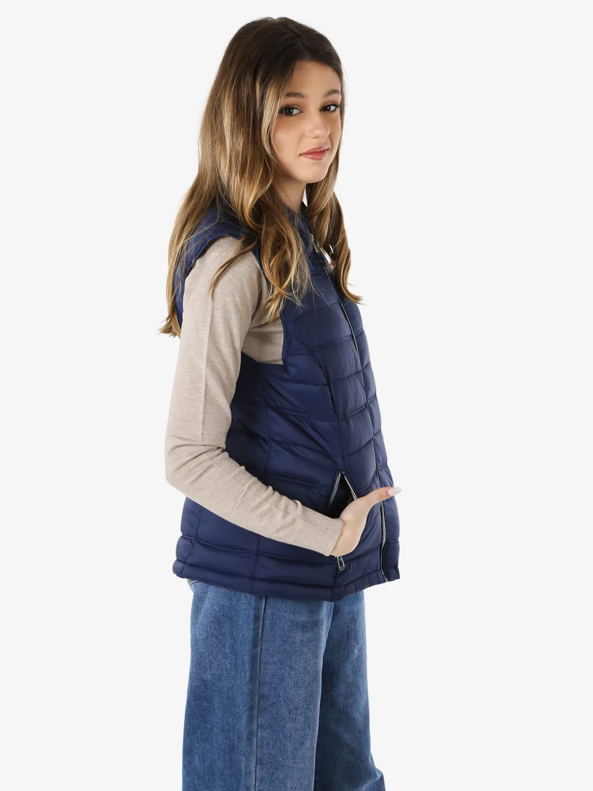 Cotton Belt Gilet imbottito da donna con zip - blu