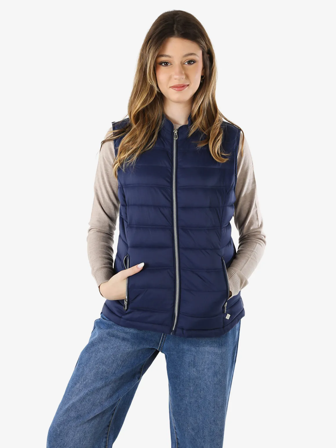 Cotton Belt Gilet imbottito da donna con zip - blu