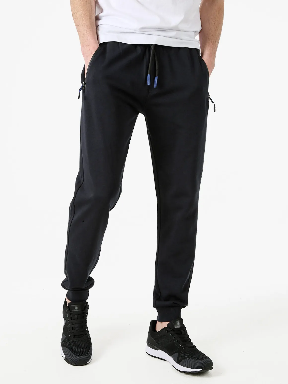 Cotton Belt Pantaloni tuta da uomo con coulisse e polsini - blu scuro