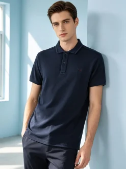 Cotton Belt Polo da uomo in cotone a maniche corte con logo - blu scuro