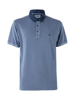 Cotton Belt Polo da uomo in cotone a maniche corte - blu