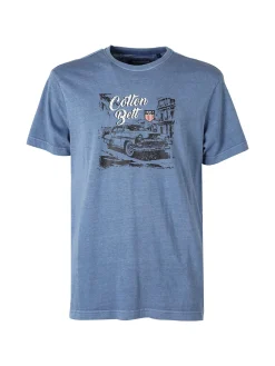 Cotton Belt T-shirt da uomo in cotone con stampa - blu