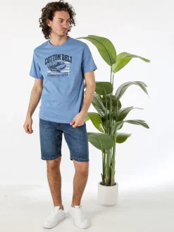 Cotton Belt T-shirt da uomo in cotone con stampa - blu