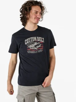 Cotton Belt T-shirt da uomo in cotone con stampa - blu scuro