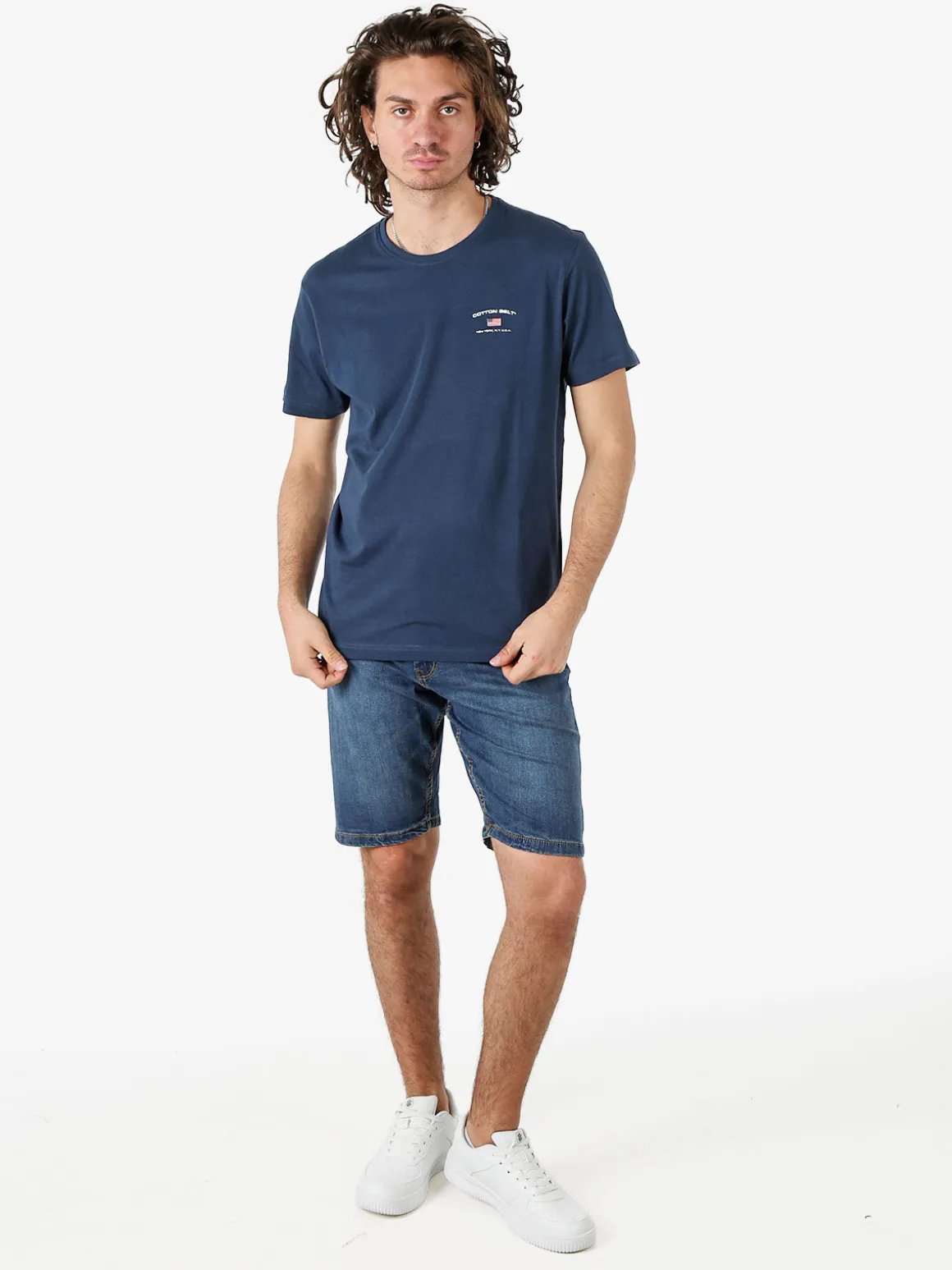 Cotton Belt T-shirt da uomo in cotone con logo - blu