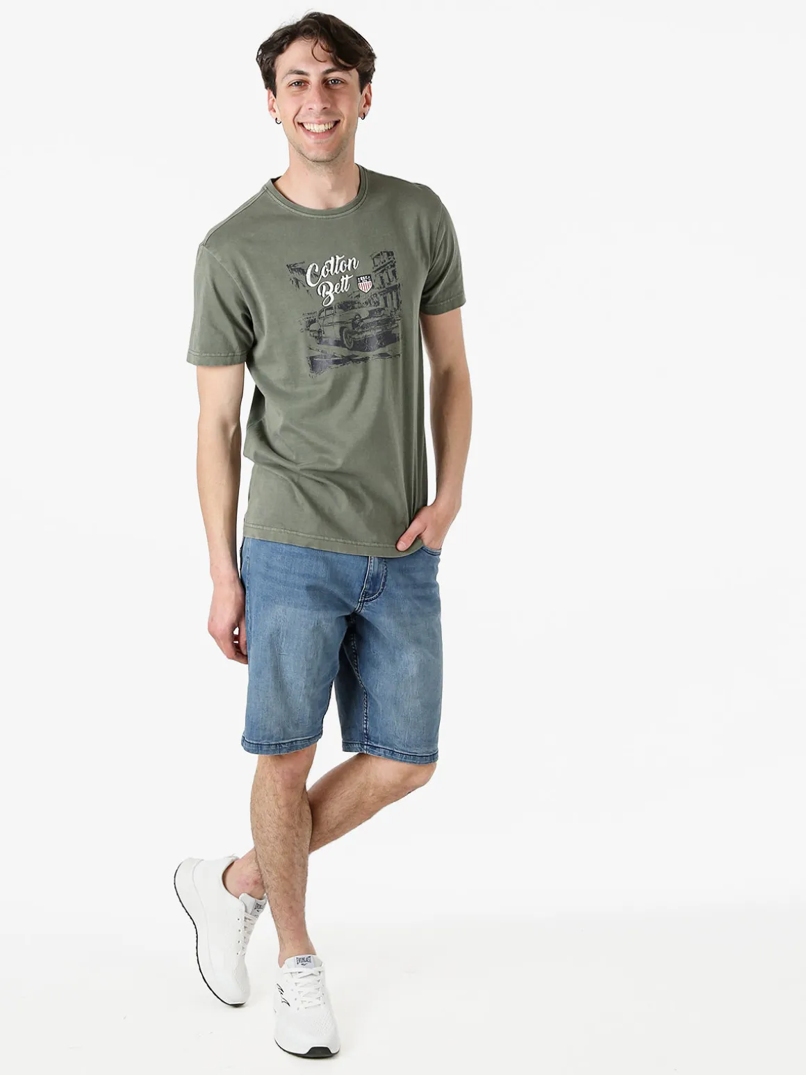 Cotton Belt T-shirt da uomo in cotone con stampa - militare