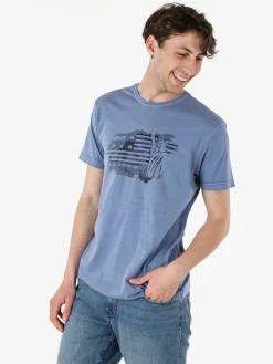 Cotton Belt T-shirt da uomo in cotone con stampa - blu