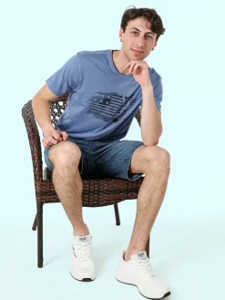 Cotton Belt T-shirt da uomo in cotone con stampa - blu