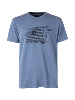 Cotton Belt T-shirt da uomo in cotone con stampa - blu