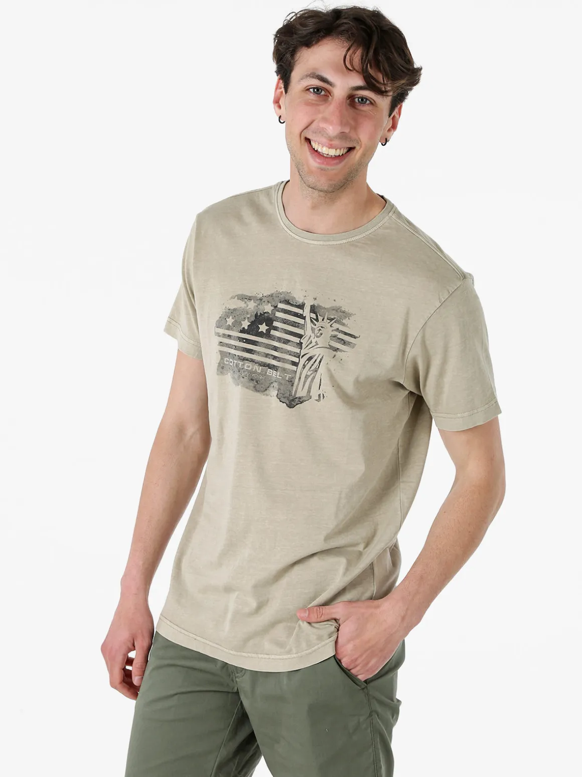 Cotton Belt T-shirt da uomo in cotone con stampa - fango