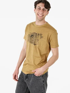Cotton Belt T-shirt da uomo in cotone con stampa - marrone