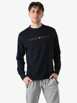 Cotton Belt T-shirt da uomo in cotone a maniche lunghe - blu scuro