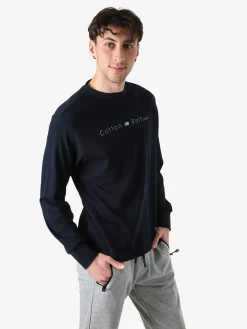 Cotton Belt T-shirt da uomo in cotone a maniche lunghe - blu scuro