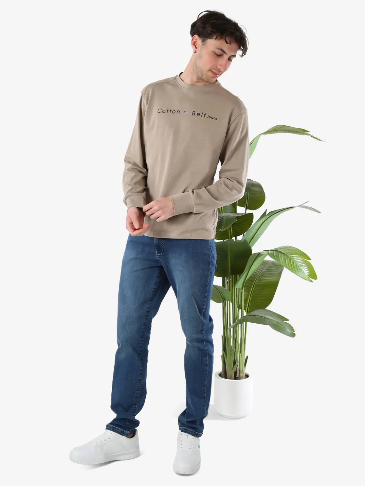 Cotton Belt T-shirt da uomo in cotone a maniche lunghe - sabbia