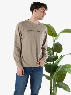 Cotton Belt T-shirt da uomo in cotone a maniche lunghe - sabbia