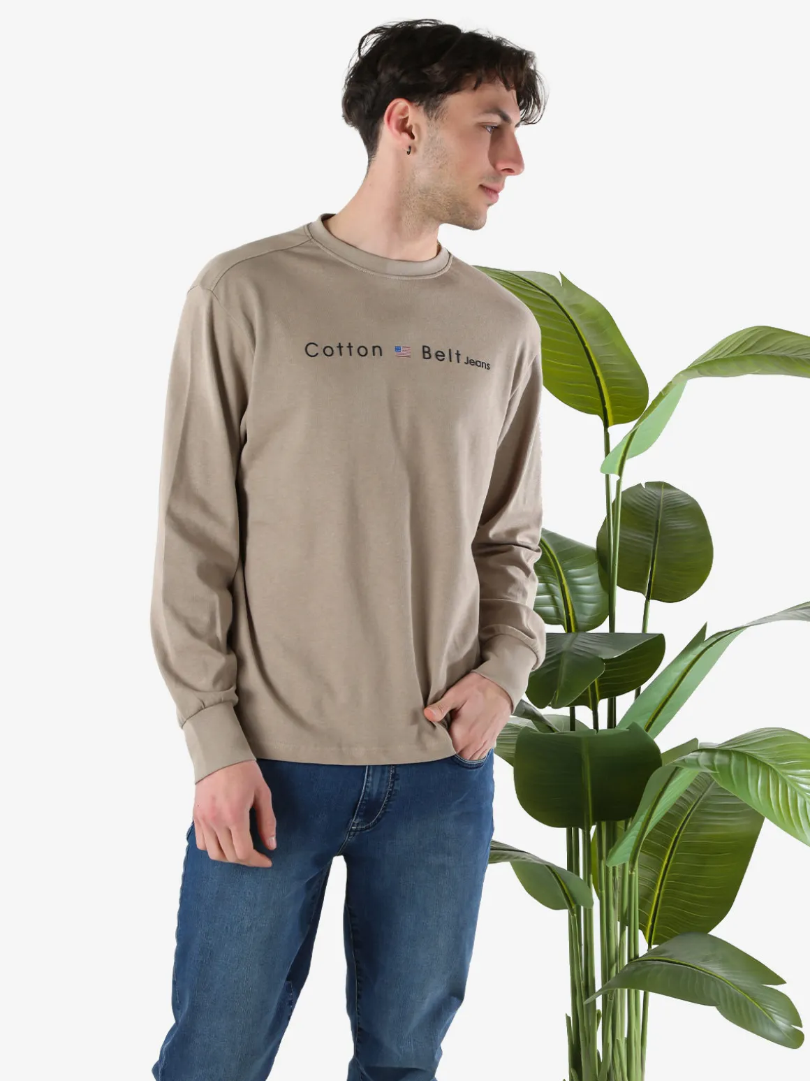 Cotton Belt T-shirt da uomo in cotone a maniche lunghe - sabbia