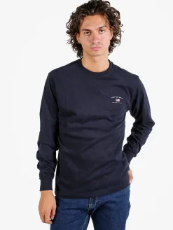 Cotton Belt T-shirt girocollo da uomo a maniche lunghe in cotone - blu scuro