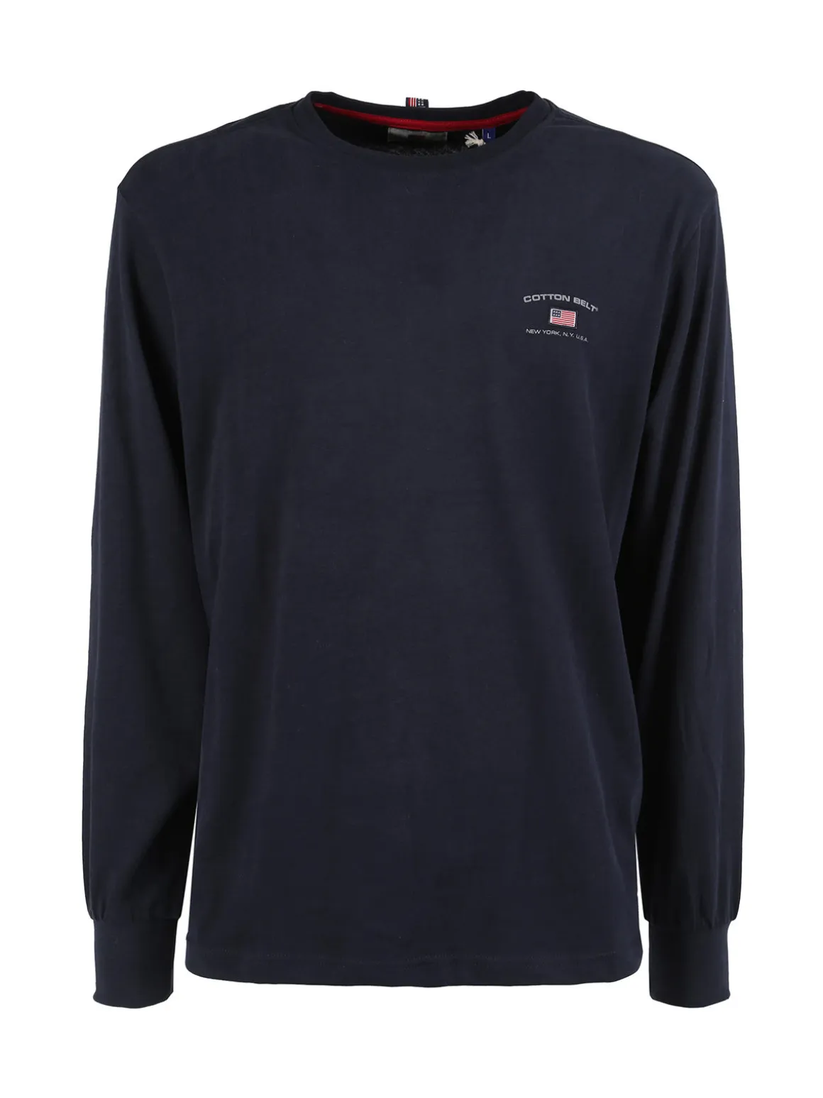 Cotton Belt T-shirt girocollo da uomo a maniche lunghe in cotone - blu scuro