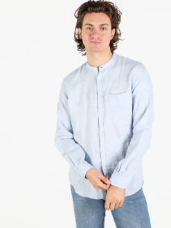 Coveri Collection Camicia in lino da uomo alla coreana con maniche lunghe