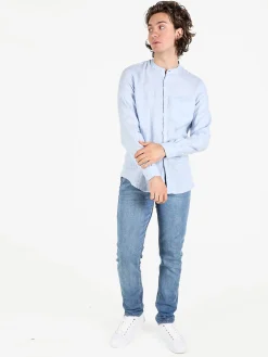 Coveri Collection Camicia in lino da uomo alla coreana con maniche lunghe