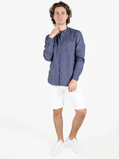 Coveri Collection Camicia in lino da uomo alla coreana con maniche lunghe