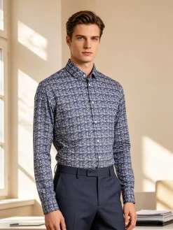 Coveri Collection Camicia uomo fiorata a maniche lunghe semi slim fit