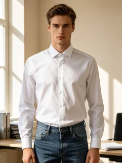 Coveri Moving Camicia da uomo in cotone regular fit a maniche lunghe - bianco