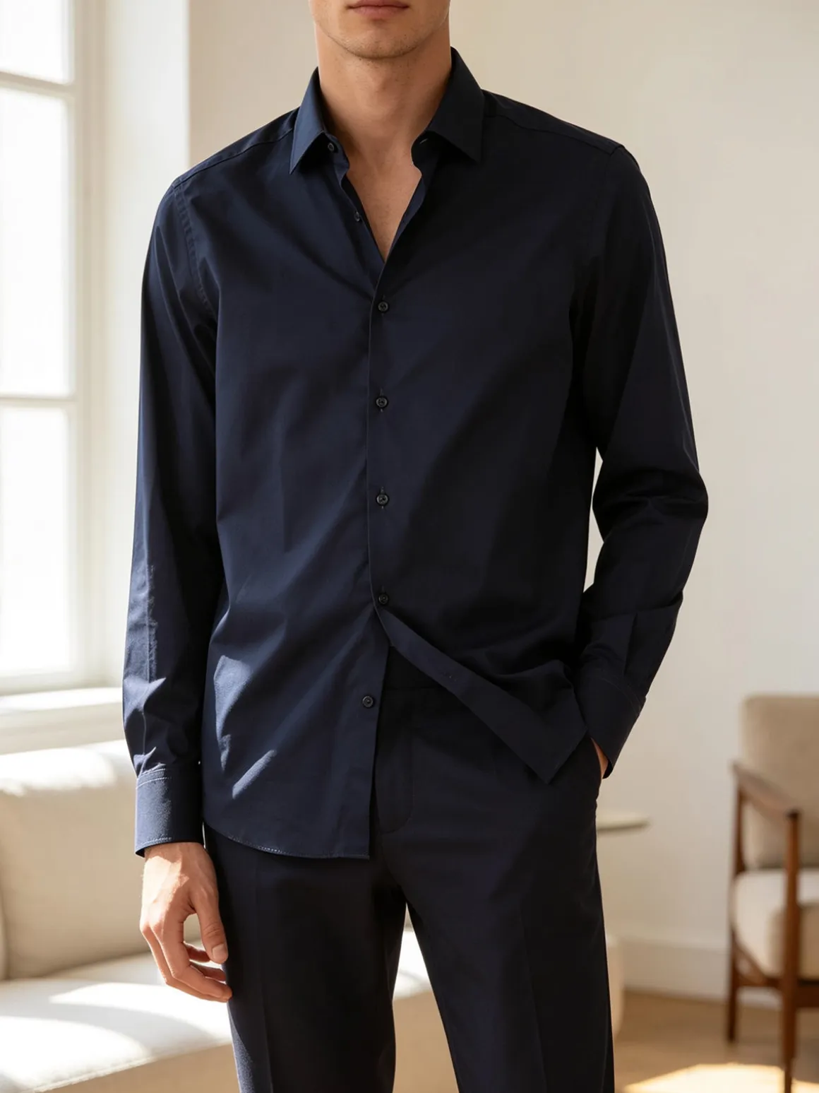 Coveri Moving Camicia da uomo slim fit in cotone a maniche lunghe - blu scuro