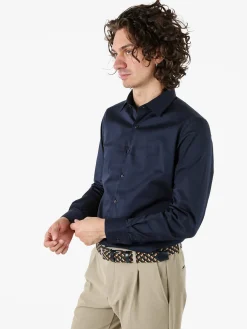 Coveri Moving Camicia da uomo slim fit in cotone a maniche lunghe - blu scuro
