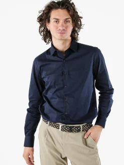 Coveri Moving Camicia da uomo slim fit in cotone a maniche lunghe - blu scuro