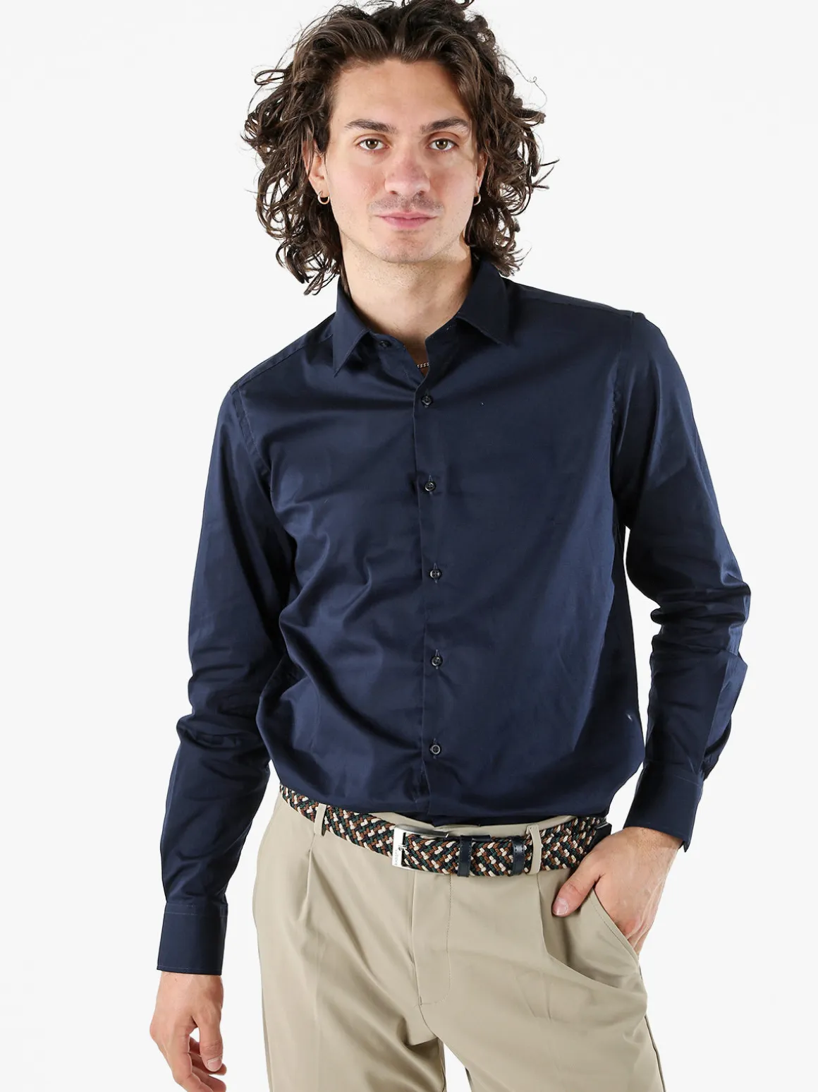 Coveri Moving Camicia da uomo slim fit in cotone a maniche lunghe - blu scuro