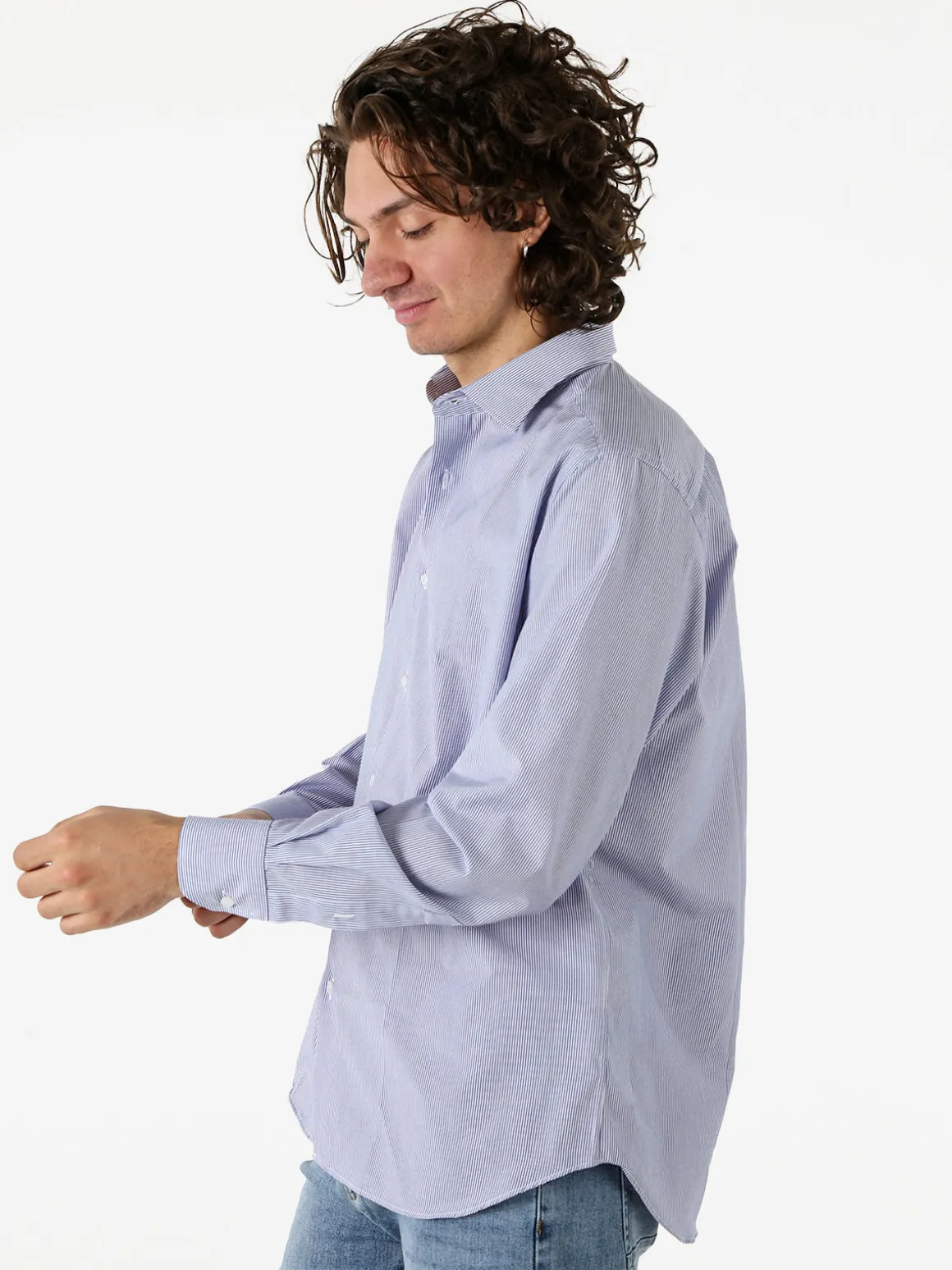 Coveri Moving Camicia da uomo in cotone regular fit con stampa a righe strette e maniche lunghe - blu