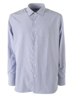 Coveri Moving Camicia da uomo in cotone regular fit con stampa a righe strette e maniche lunghe - blu