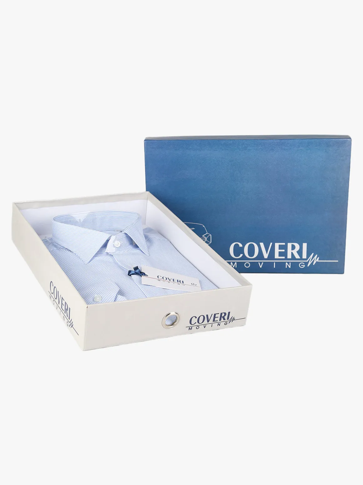 Coveri Moving Camicia da uomo in cotone regular fit con stampa a righe strette e maniche lunghe - azzurro