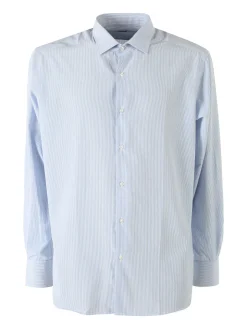 Coveri Moving Camicia da uomo in cotone regular fit con stampa a righe strette e maniche lunghe - azzurro