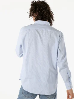 Coveri Moving Camicia da uomo in cotone regular fit con stampa a righe strette e maniche lunghe - azzurro