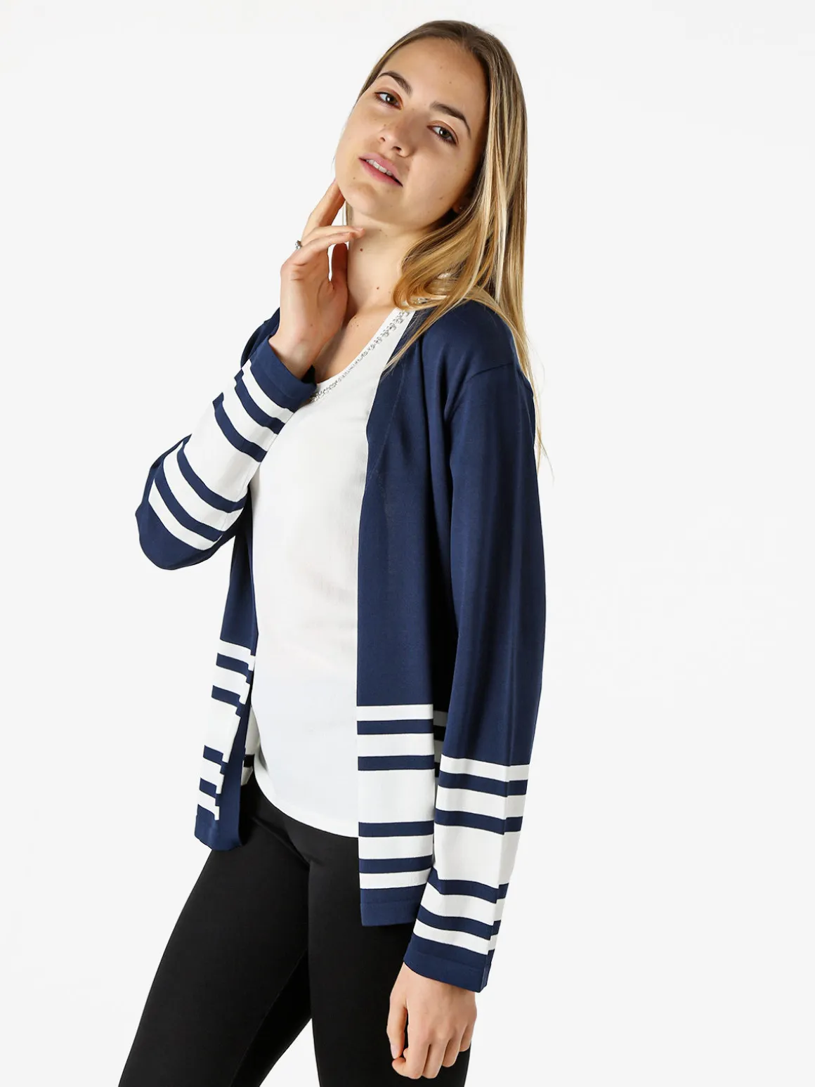 Coveri Moving Cardigan donna in maglia con stampa a righe sul finale - blu scuro