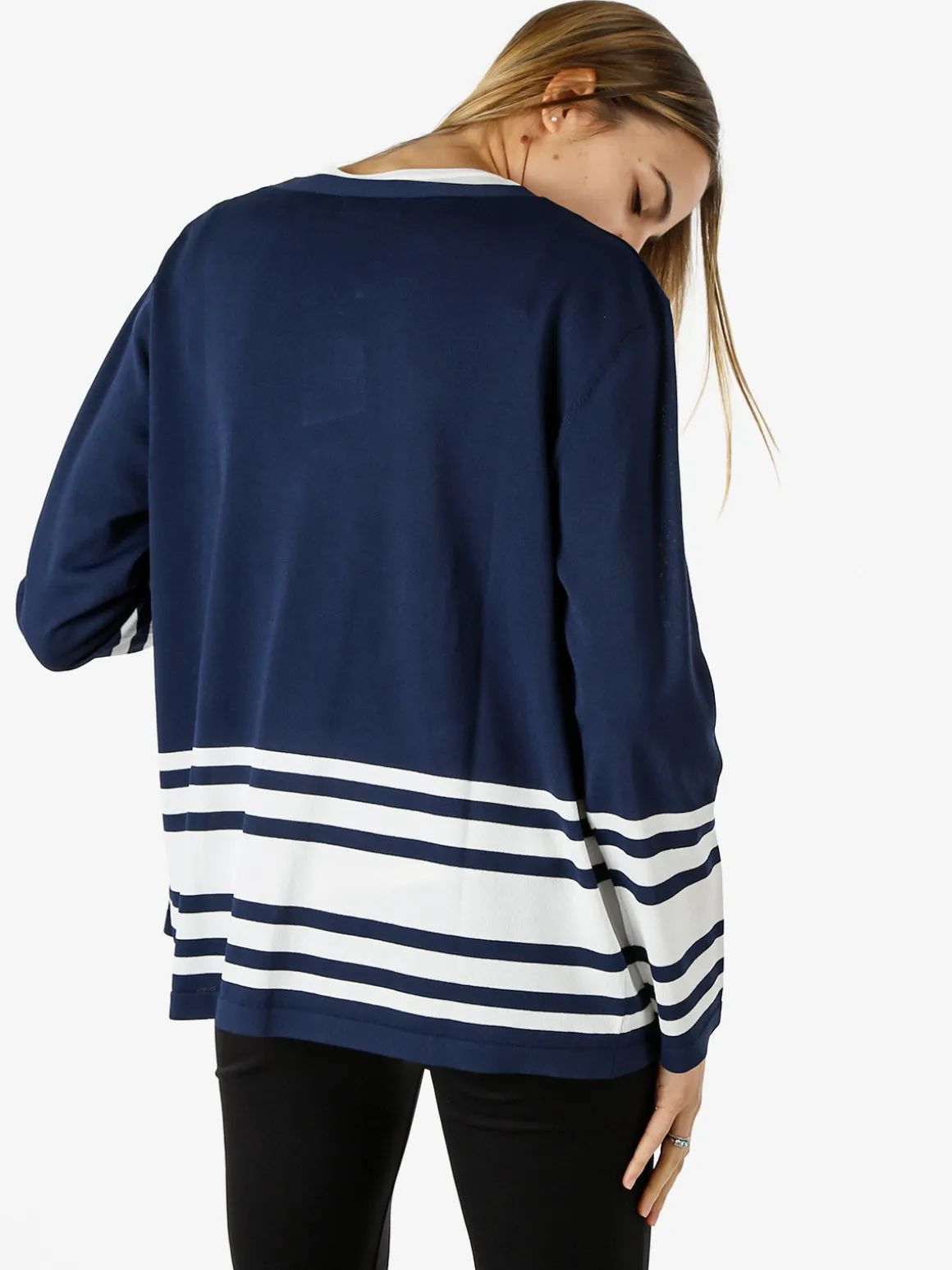 Coveri Moving Cardigan donna in maglia con stampa a righe sul finale - blu scuro