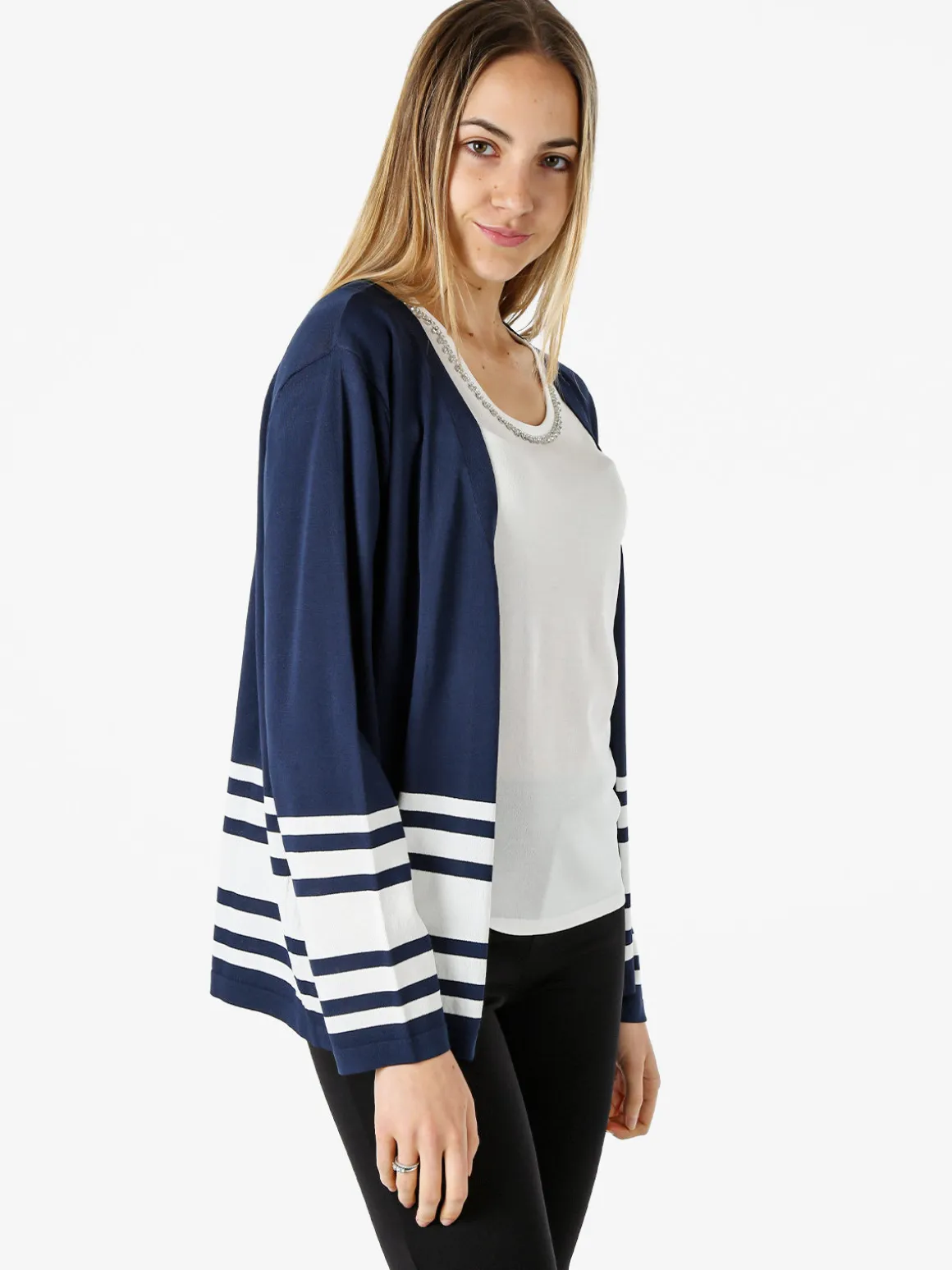 Coveri Moving Cardigan donna in maglia con stampa a righe sul finale - blu scuro