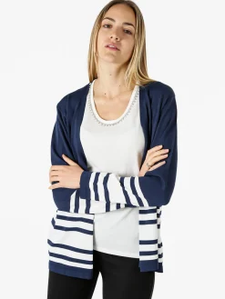 Coveri Moving Cardigan donna in maglia con stampa a righe sul finale - blu scuro