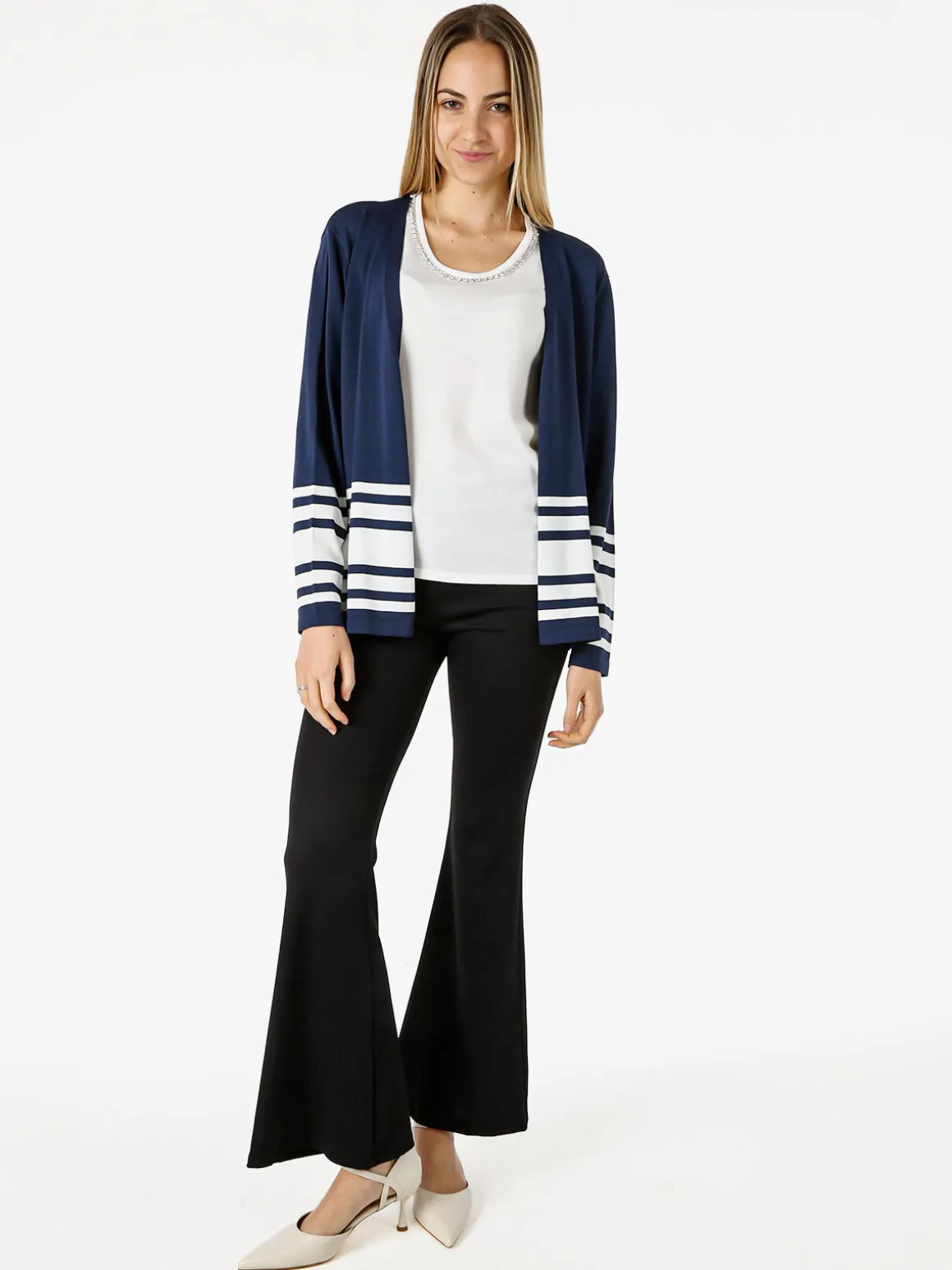 Coveri Moving Cardigan donna in maglia con stampa a righe sul finale - blu scuro