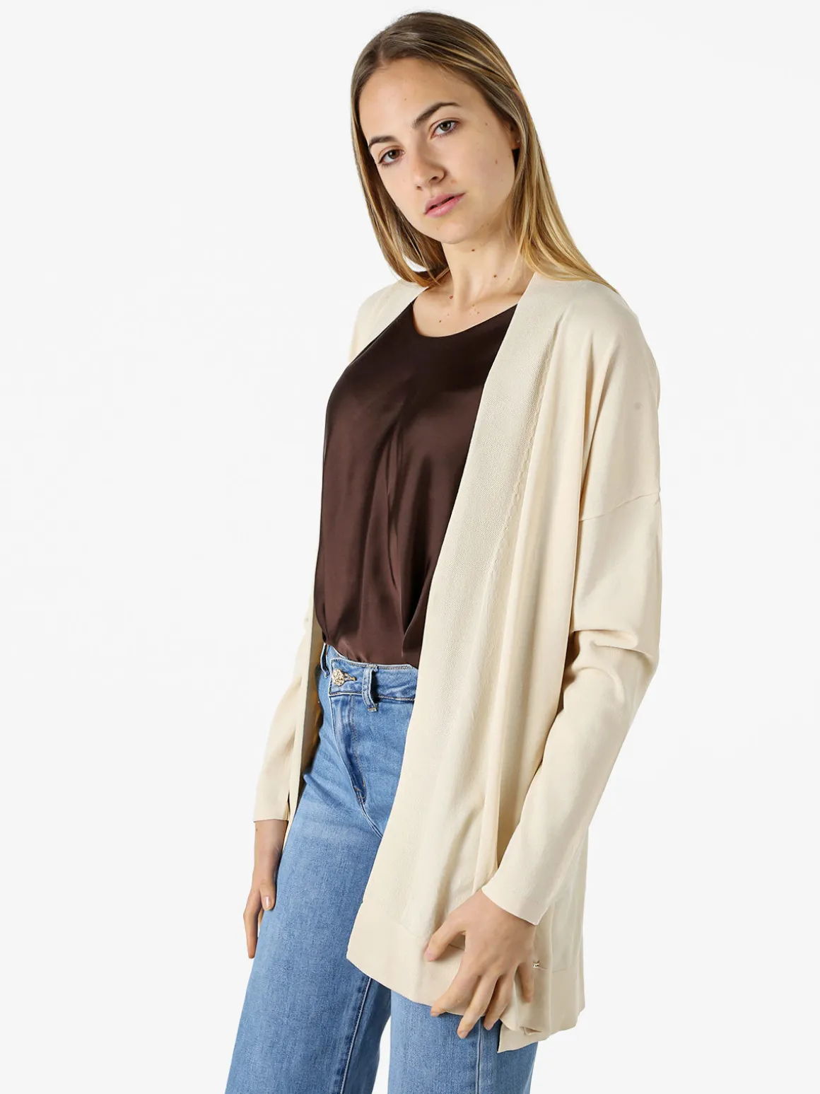 Coveri Moving Cardigan donna in maglia leggera senza chiusura - beige