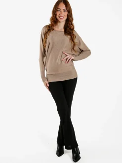Coveri Moving Maglia donna con scollo a barca e borchie - khaki
